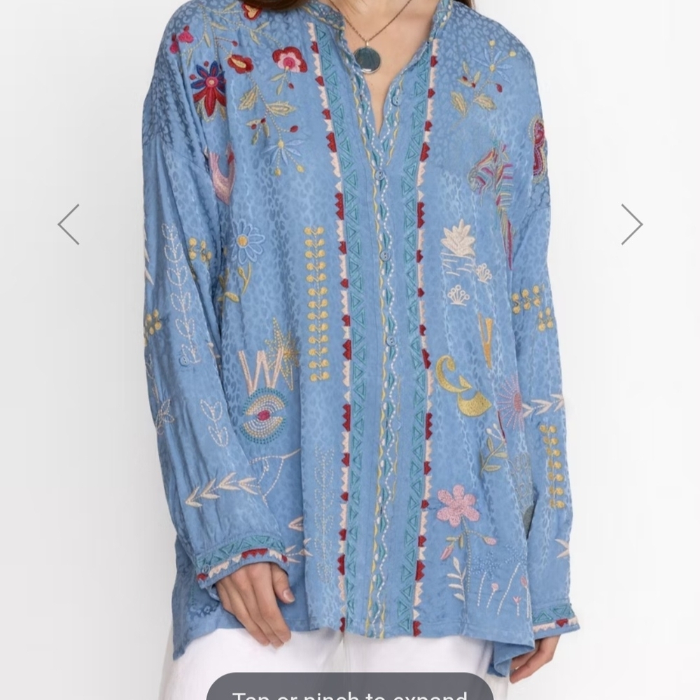 Johnny Was Floral Embroidered Blue Blouse